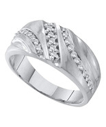 10k White Gold Mens Round Prong-set Diamond Triple Row Wedding Band 1/4 ... - £287.72 GBP