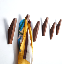 DUUO Wood Wall Hooks, 6 Pack Black Walnut Coat Hooks Minimalist Design H... - $31.39