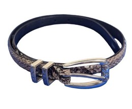 Vintage Brighton Women&#39;s ML/32 Leather Snakeskin Belt Slim Gray Silver Buckle - $17.82