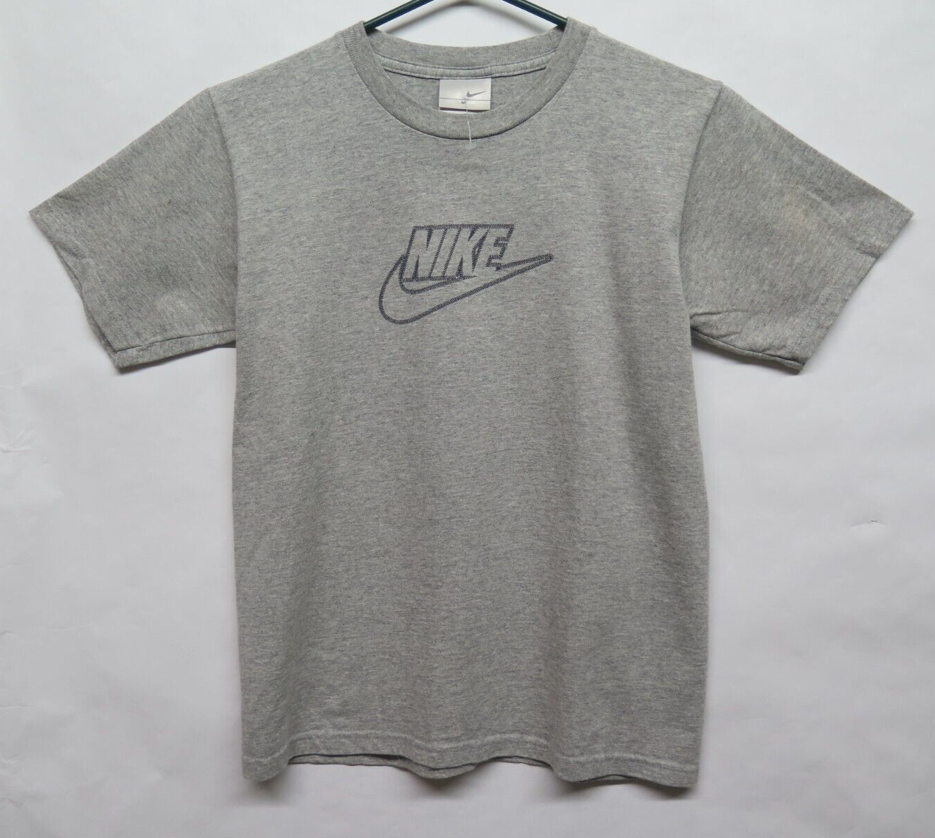NWOT VTG Nike Gray  Stitch Logo Swoosh T Shirt Sz Medium 10 12 Kids Youth - £19.24 GBP