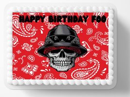 Homeboy Skull Happy Birthday Foo Happy Birthday Cholo Edible Cake Toppe ... - £12.95 GBP