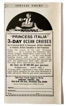 1969 Princess Italia Ocean Cruise Advertisement PAC NW Canada Vintage G2B - $370.74 MXN 1969 Princess Italia Ocean Cruise Advertisement PAC NW Canada Vintage G2B - $370.74 MXN