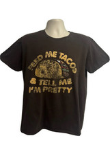 Womens Brown Graphic T-Shirt Large Novelty Funny Cotton Stretch Feed Me Tacos - £15.50 GBP