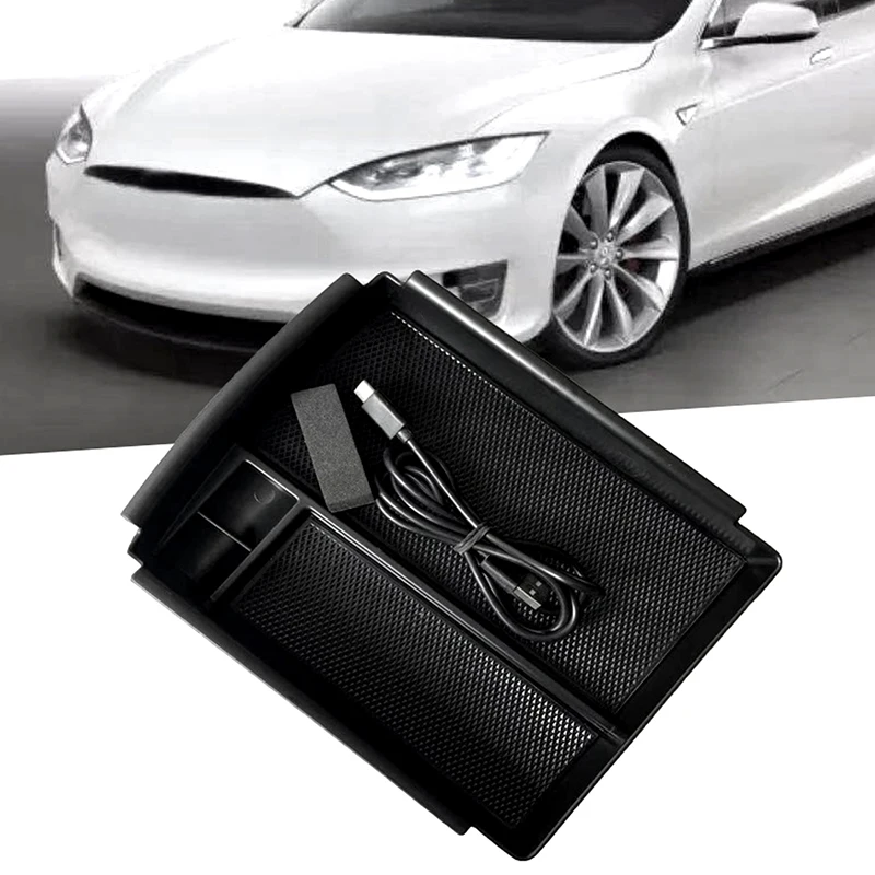 For Tesla Model X Car Wireless Charging Armrest Storage Box Auto Organizer Stow - £36.16 GBP