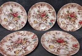 Set Of 5 Nasco Japan Rose Arbor Yellow Pink ALL-OVER Flowers 6&quot; Dessert Plates - £35.79 GBP