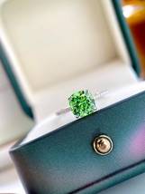 High quality 2CT emerald cut green diamond with white diamond ring, s925 silver  - £132.76 GBP