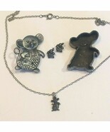 Torino Mouse Pewter Brooch Earrings Necklace Jewelry Trinket Box - $244.42 MXN