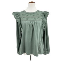 J Crew Factory top XL womens long Sleeve ruffle Blouse Green NEW  - £19.15 GBP