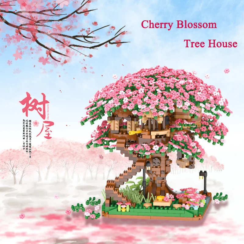DIY Micro Cherry Blossom Treehouse Building Blocks Model Toys CreativeIndoor - £21.03 GBP+