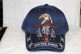 Bull Skull Eagle Feathers Native Pride Indian Baseball Cap ( Dark Blue ) - £9.02 GBP