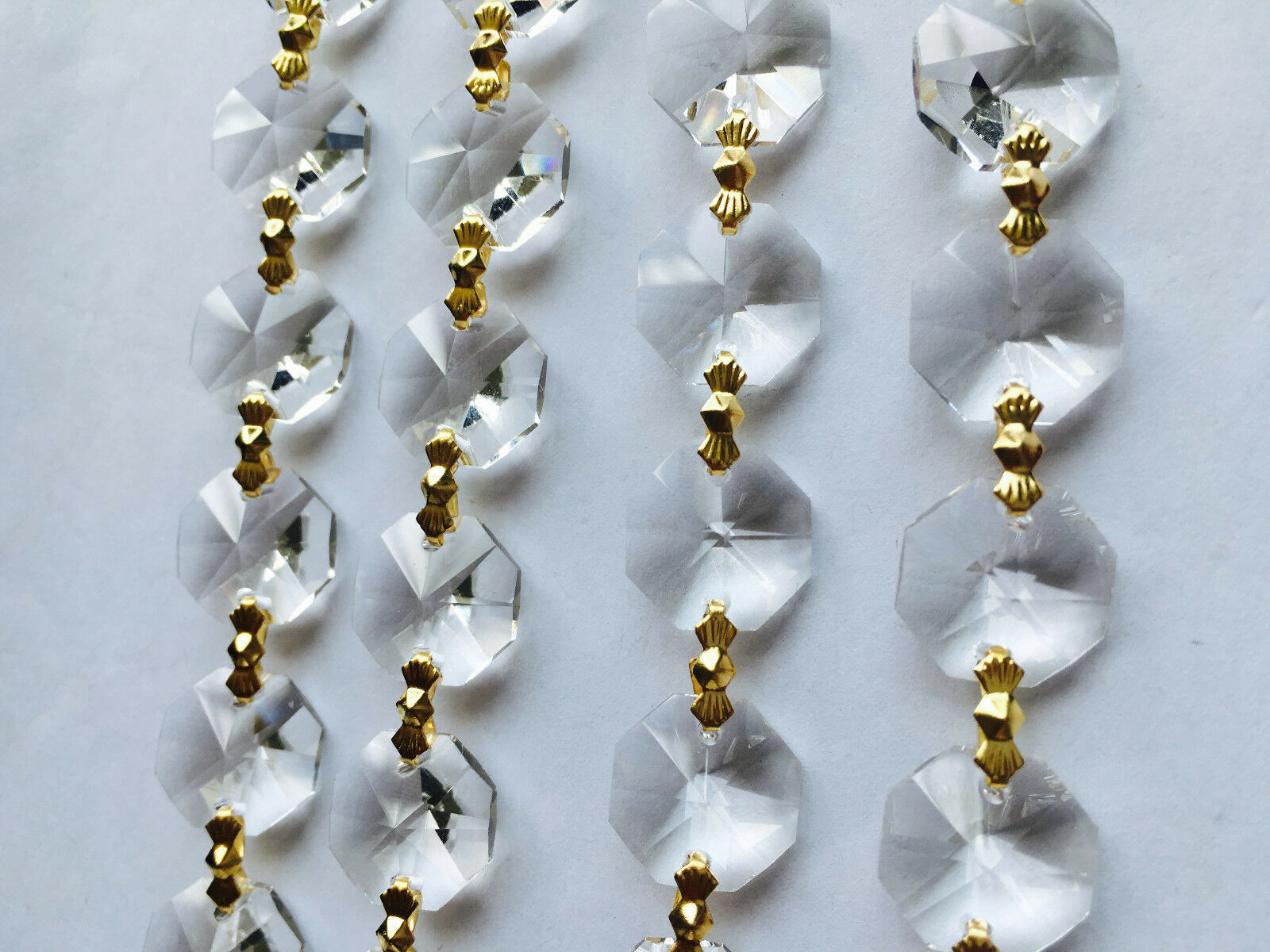 6Yards Crystal 14mm Octagon Prisms Wedding Garland Gold Bowtie Connector Chain - $28.18
