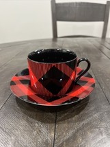 Fitz &amp; Floyd Black and Red Plaid Buffalo Check Cup &amp; Saucer Porcelain - £20.76 GBP