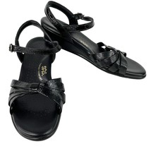 SAS Strappy Quarter Strap Sandals 7.5 Black Patent Leather 1.5&quot; Wedge Heels - $49.99