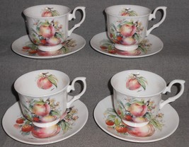 An item in the Pottery & Glass category: Set (4) DUCHESS Bone China FRUIT PATTERN Cups and Saucers MADE IN ENGLAND