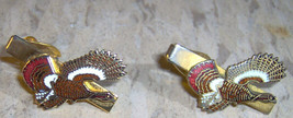 2 Tie Bars PHEASANT Flying Antique Enamel bird clasp gold color &amp; maroon - £30.59 GBP