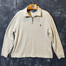 Polo Ralph Lauren 1/4 Zip Sweater Mens Large Tan/Cream Preppy Academia H... - £13.45 GBP