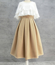 Winter Brown Woolen Midi Skirt Women Custom Plus Size Pleated Party Skirt image 6