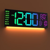 16&quot; Large Digital Wall Clock With Remote Control, Dual Alarm With Big Le... - £54.26 GBP