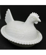 Vintage White Indiana Glass Nesting Hen Rooster Covered Candy Dish Trink... - £29.77 GBP