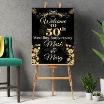 50th Wedding Anniversary Welcome sign, Anniversary Party Poster, Black &amp;... - £23.27 GBP+