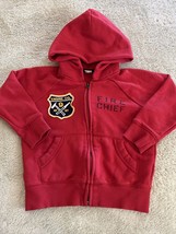 Baby Gap Boys Red Fire Chief NY Truck Embroidered Full Zip Long Sleeve Hoodie 4 - £11.53 GBP