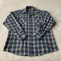 Vintage 90s Ely Cattleman Button Down Shirt SS Pearl Snap Sz L Blue Plai... - $14.89