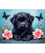 8.5 x 11 in VINYL HDR POSTER PRINT BLACK LABRADOR PUPPY FLOWERS BUTTERFL... - $485.57 MXN