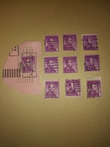 Lot #2 10 1954 Lincoln 4 Cent Cancelled Postage Stamps Purple Vintage VT... - $14.85