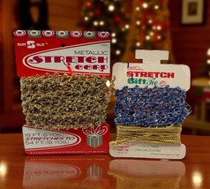 2 Pack Vintage Stretch Ribbon Stretch Gift Tie 1960s Christmas Gold Blue - $10.88