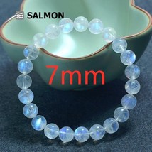 Genuine Natural Blue Light Moonstone Crystal Clear Round Beads Bracelet Healing  - £107.51 GBP
