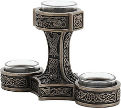 Mjolnir Hammer of Thor Triple Candle Holder Cold Cast Bronze &amp; Resin 12.5cm/4.9&#39; - £61.05 GBP