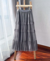 Pleated Tulle Skirt Black White Midi Length Custom Plus Size by Dressromantic image 5
