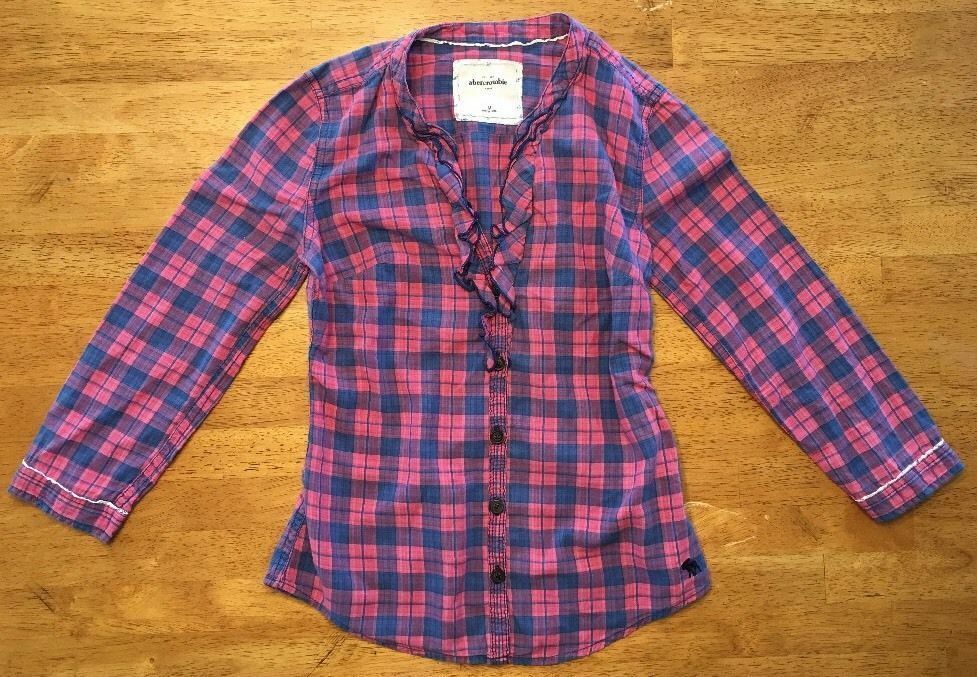 Abercrombie Kids Girl's Blue & Pink Plaid V-Neck Dress Shirt - Medium - $14.01