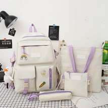 4 in 1 Kawaii Women Backpack Set Canvas Kids backbags Waterproof School Bag For  - £45.98 GBP