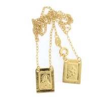 Gold Plated Engraved Square Scapular Medals Necklace  Virgen Mary Heart ... - £10.90 GBP