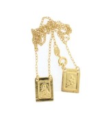 Gold Plated Engraved Square Scapular Medals Necklace  Virgen Mary Heart ... - $19.01 CAD