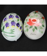 Marble Stone Alabaster Eggs Hand Painted Flowers Signed Carlz  Lot 2 pc ... - $476.83 MXN