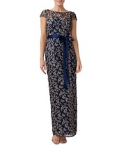 Adrianna Papell Women&#39;s Floral Embroidered Column Dress Blue 6 B4HP MISSING BELT - £71.07 GBP