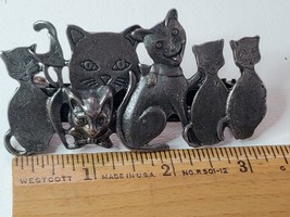 Cats Kittens Silver Tone Metal Hair Clip Barrette Jewelry Ornate Decor Vintage - £23.49 GBP