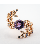Hexagon Amethyst Engagement Ring Set With Moissanite Memorial Gifts - $500.00+