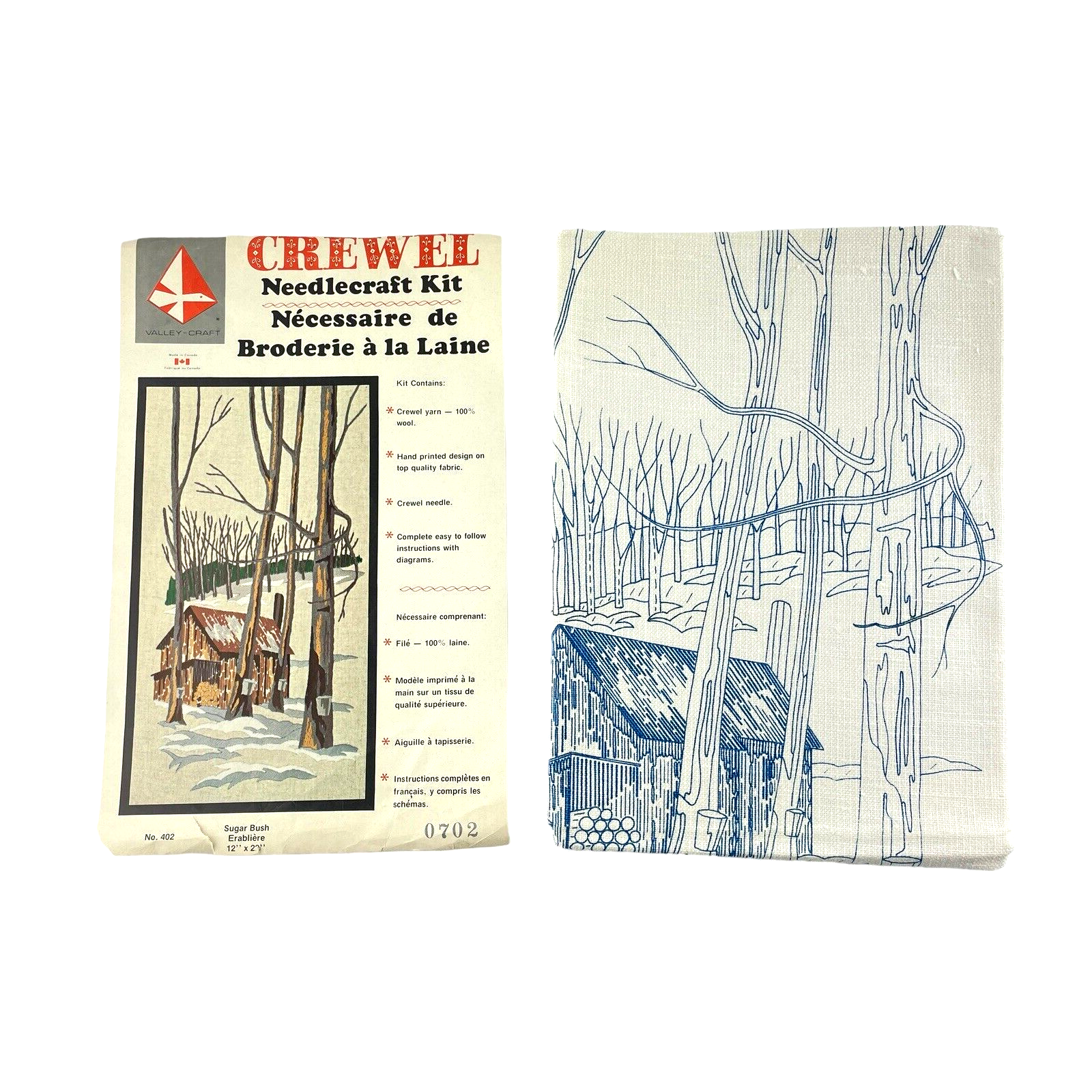 Primary image for Valley-Craft Crewel Needlepoint Canvas Sugar Bush Maple Syrup Shack Forest 1975