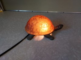 Vintage Cast Turtle Lamp Amber Glass Shell Night Light Tiffany Style Works - £29.63 GBP