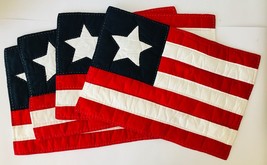 4 American Flag Quilted Placemats 1 Star Stripes 12.5&quot; x 18.5&quot; 4th of July Decor - £27.05 GBP