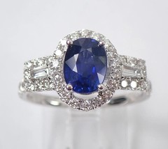 3 Ct Oval Cut Simulated Blue Sapphire 14k White Gold Plated Engagement Halo Ring - £100.78 GBP