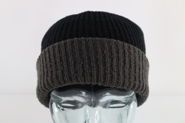 Vintage 90s Streetwear Color Block Ribbed Knit Winter Beanie Hat Cap Bla... - $29.65