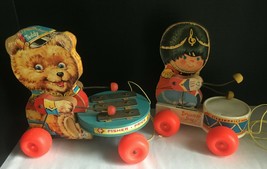 Fisher-Price 2 Vintage 1960s Pull-Toys Teddy Zilo #741 and Drummer Boy #634 - $19.00