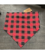 Dog Scarf Slide On Collar Elastic Band Buffalo Plaid Black Red Large New - £5.89 GBP