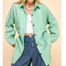 Textured Chest Pocket Button Front Jacket Shacket Mint Green Small - $48.51