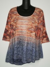 Live And Let Live Shirt Women Medium Scoop Neck Orange Blue 3/4 Sleeve Top Ombre - $14.99