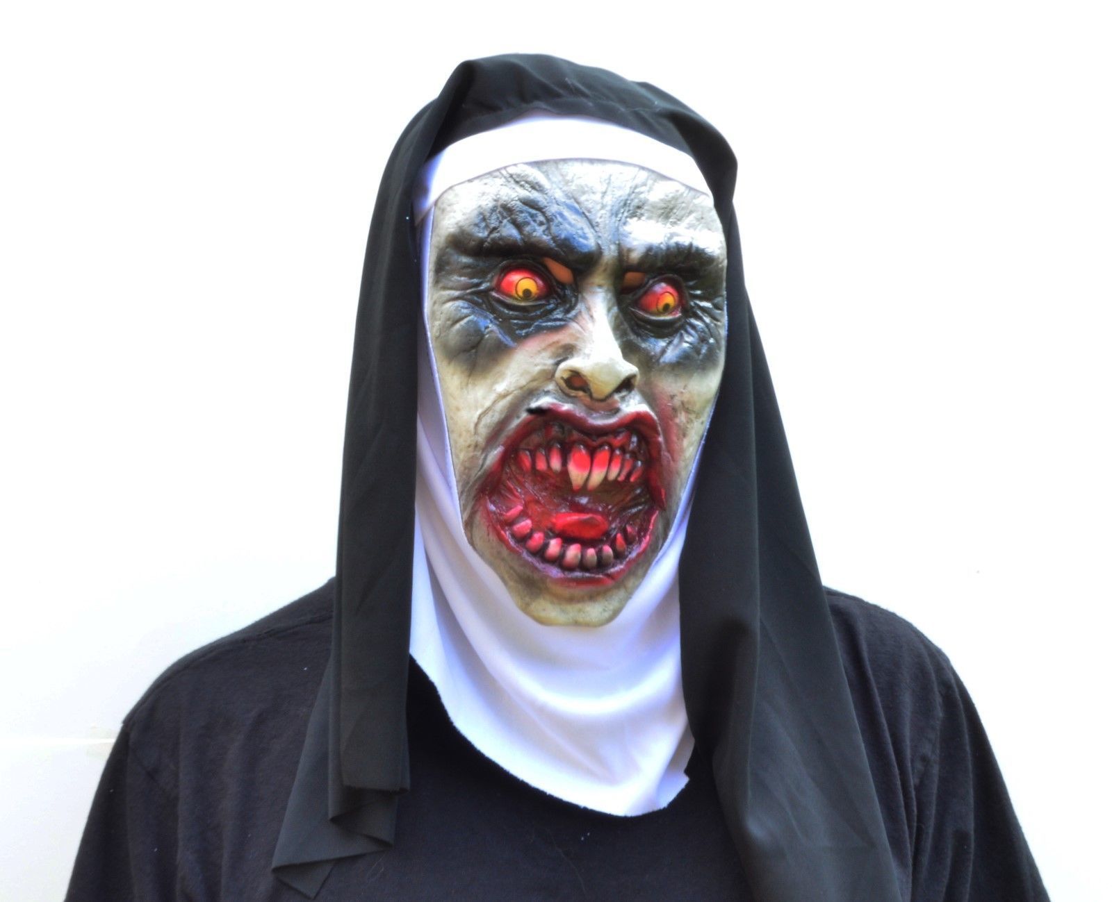 Halloween Nun Costume Mask Mask With Hood Veil Monja Evil VALAK - $14.99